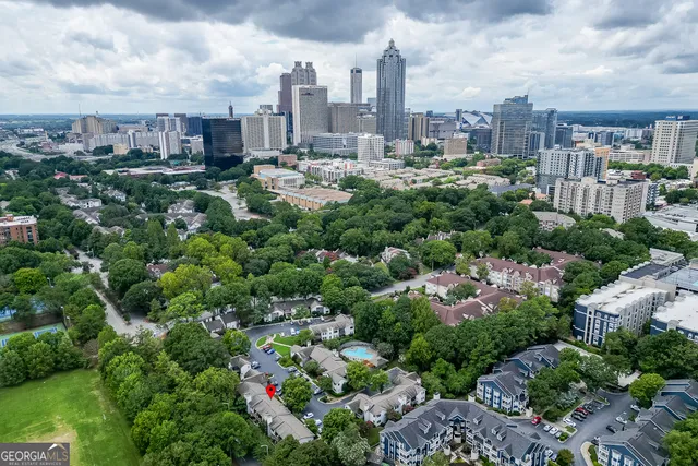 a view of a city with tall buildings