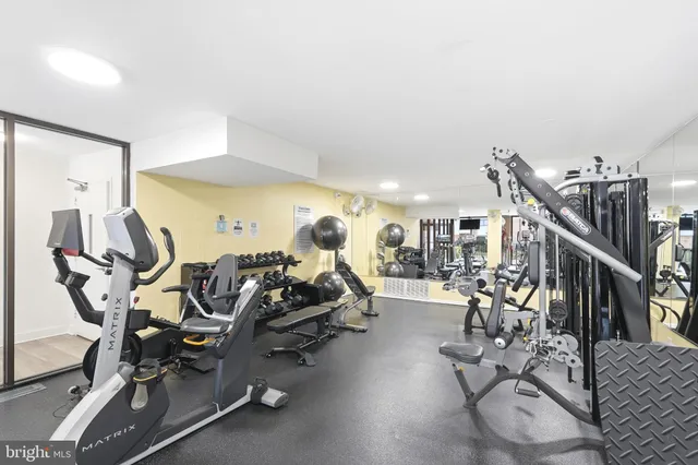 a view of a room with gym equipment