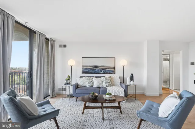 a living room with furniture and a rug