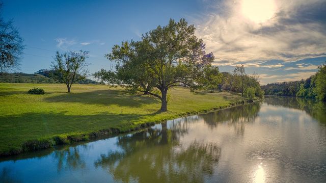 a view of a lake from a yard