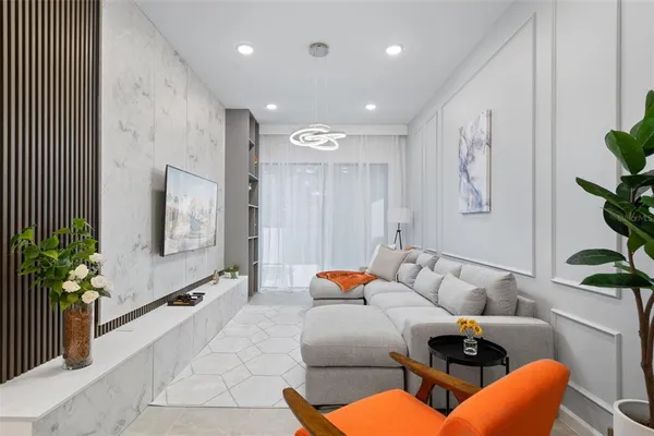 a living room with furniture