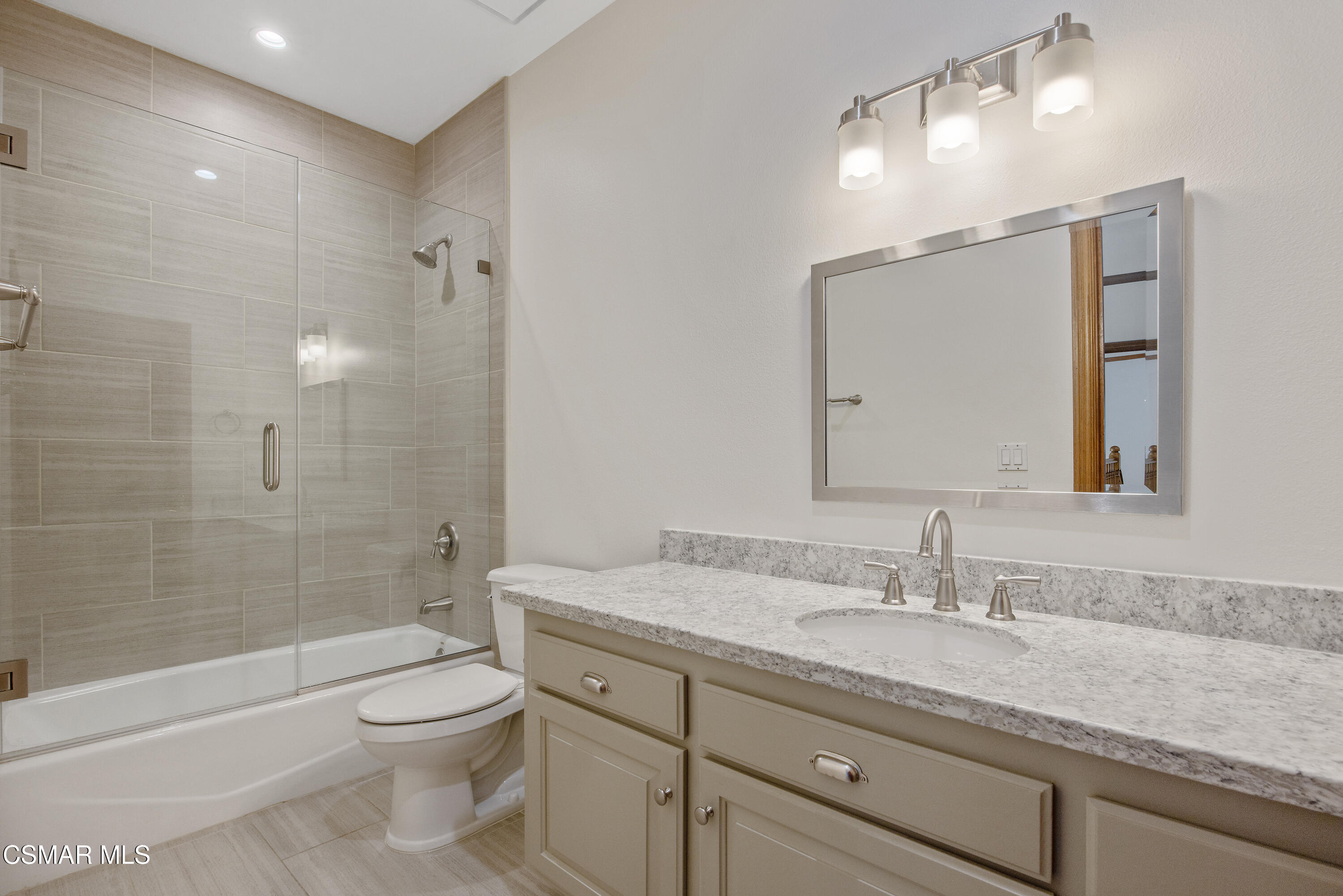 3840 Castle View Road Agoura Hills, CA 91301 - Photo 49 of 94 a bathroom with a granite countertop sink a toilet and shower