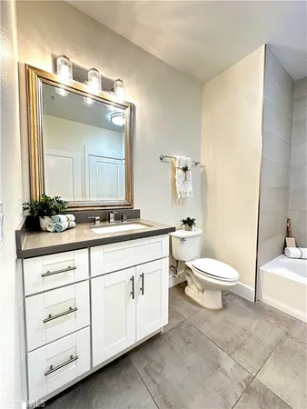 a bathroom with a toilet a sink and mirror
