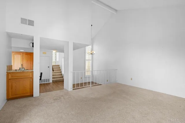 an empty room with a bathroom