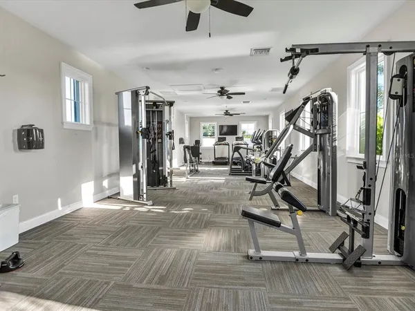 a view of a room with gym equipment