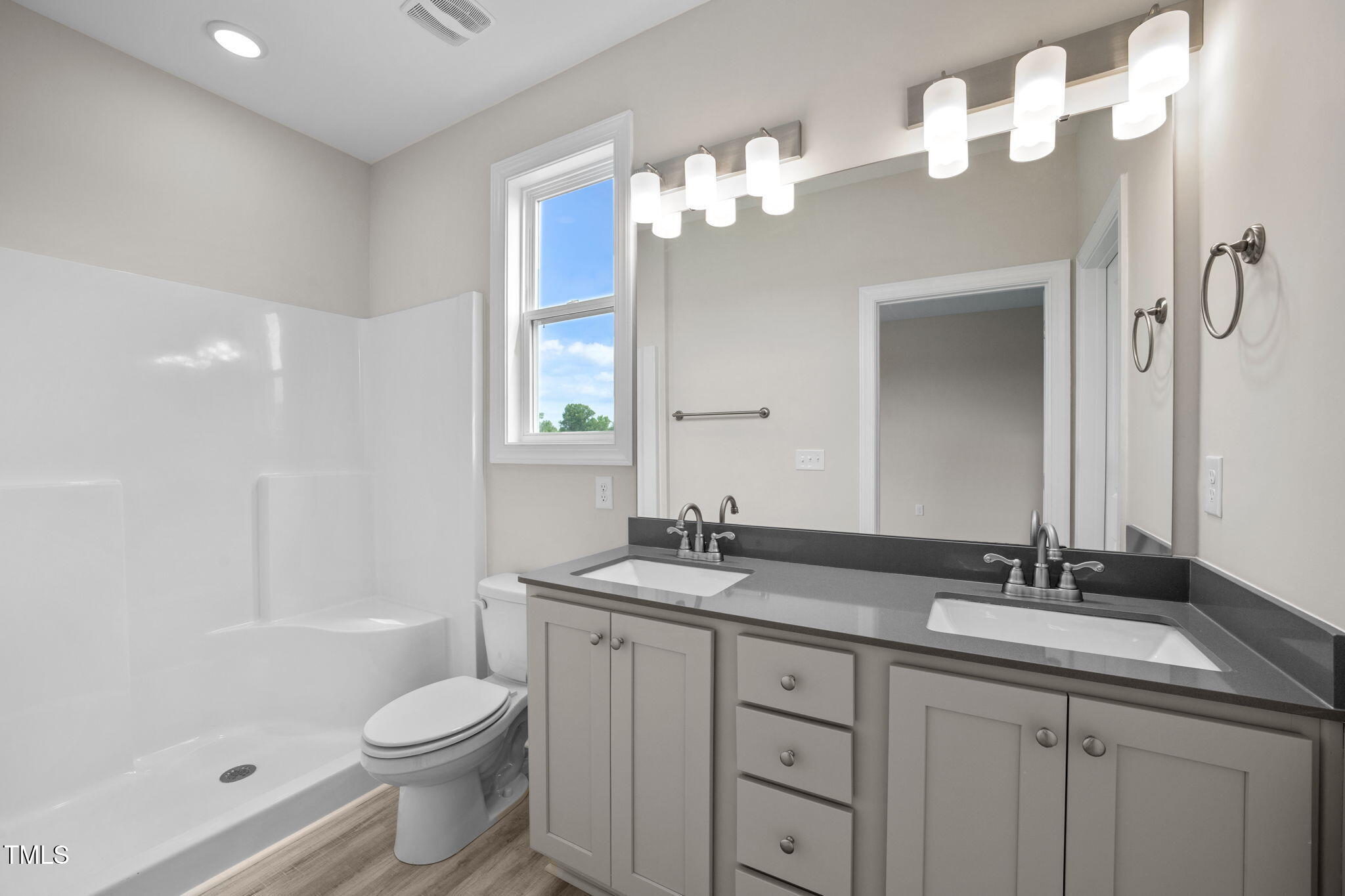 140 Brookhaven Drive Spring Hope, NC 27882 - Photo 16 of 32 a bathroom with a toilet a sink a large mirror and shower