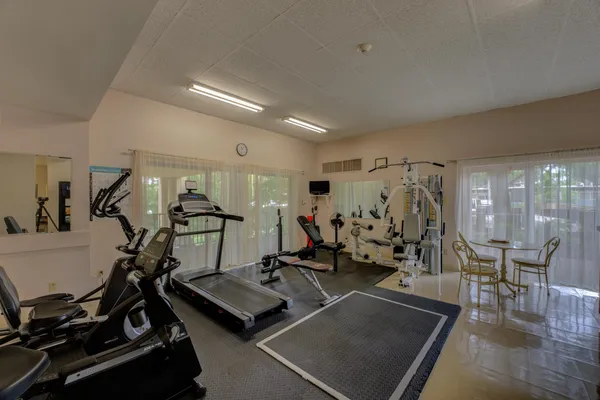 a view of a room with gym equipment