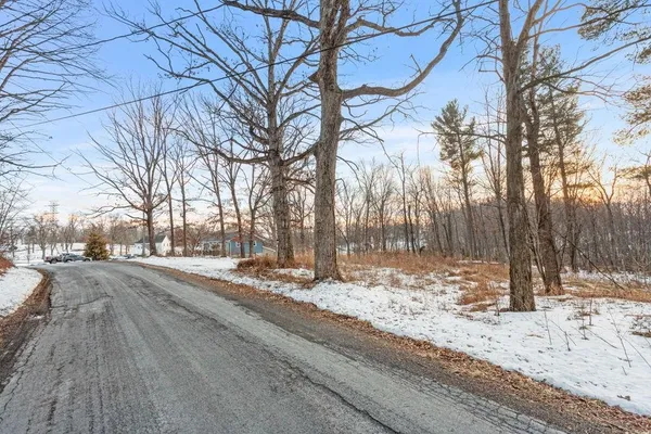 a view of a yard with snow on the road