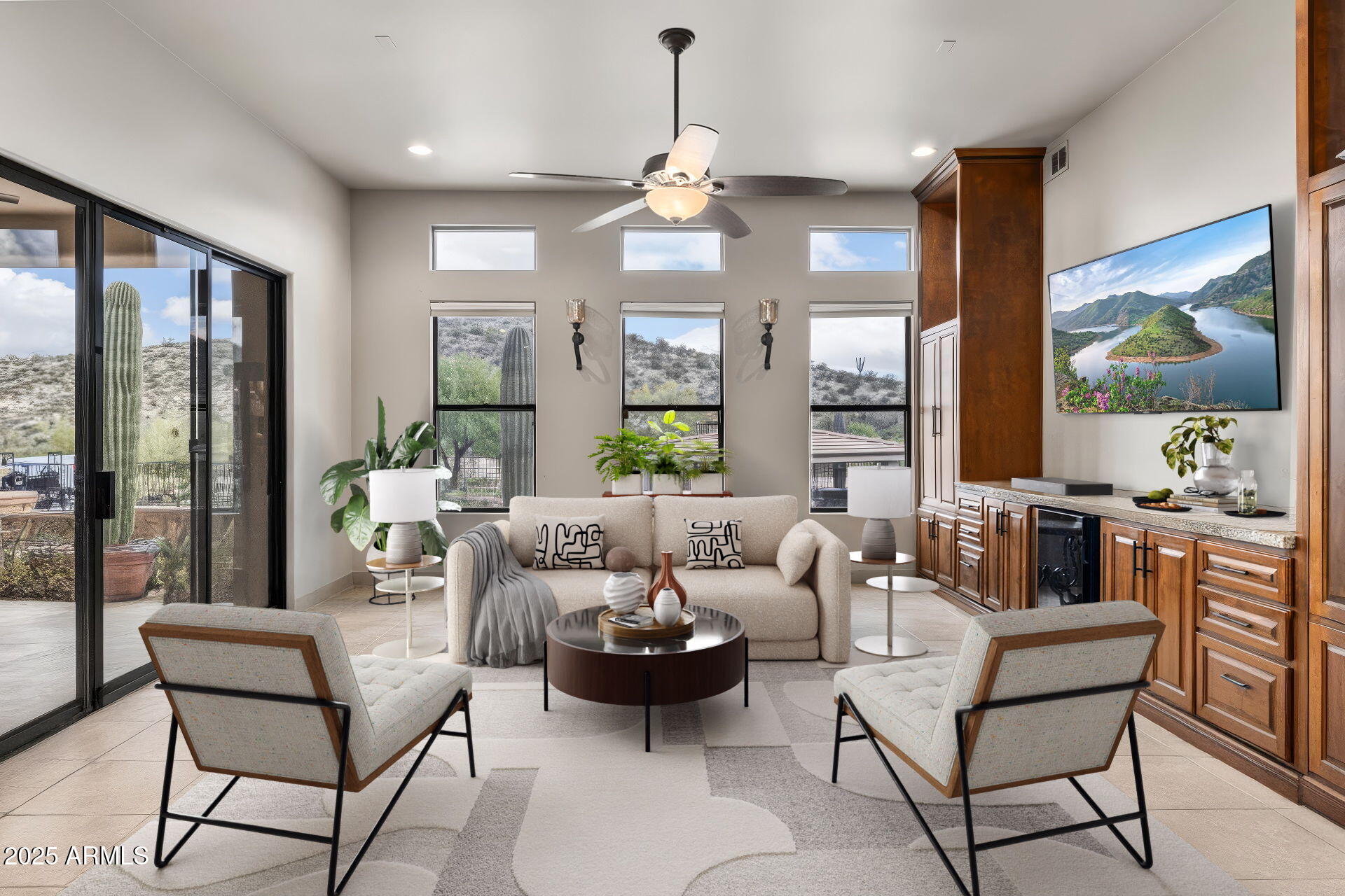 17449 East Quail Track Road Rio Verde, AZ 85263 - Photo 16 of 48 a living room with furniture large window and wooden floor