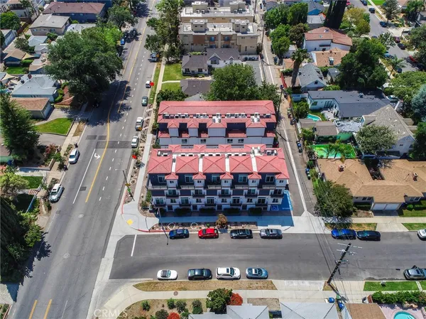 an aerial view of an buildings