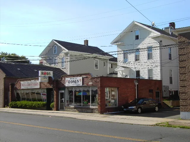 a view of a building and a street