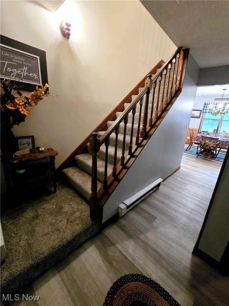 1550 North County Line Road Geneva, OH 44041 - Photo 12 of 47 Stairway with a textured ceiling, and hardwood / wood-style flooring