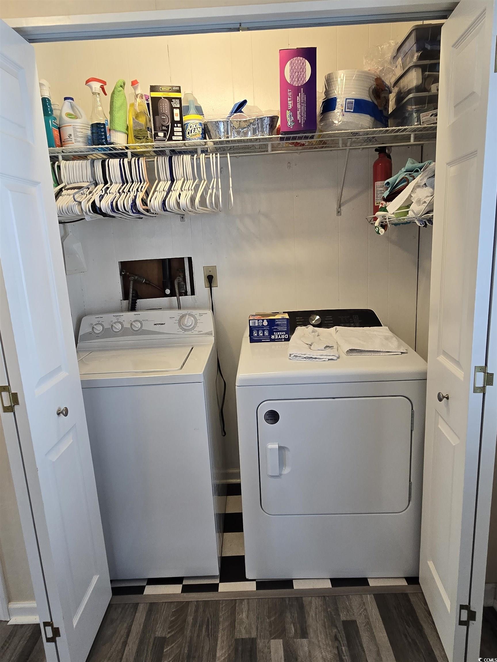 420 Delton Drive Murrells Inlet, SC 29576 - Photo 27 of 36 Laundry area featuring dark wood-style floors and independent washer and dryer