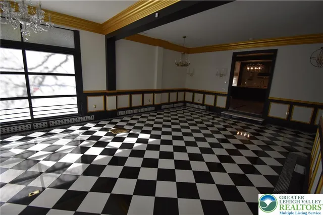a black and white checkered floor