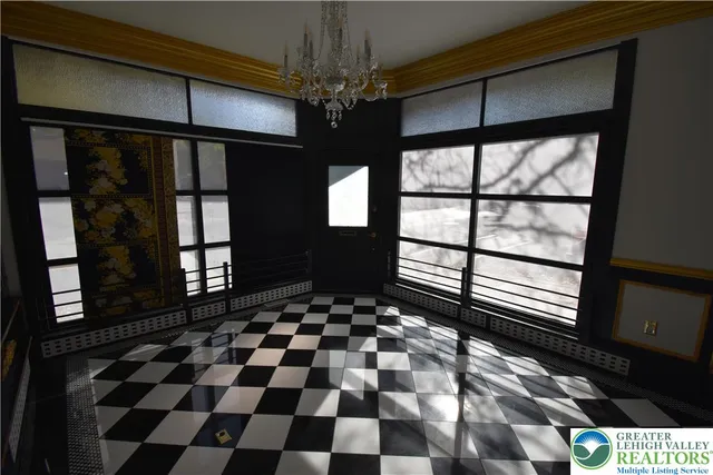 a black and white checkered floor