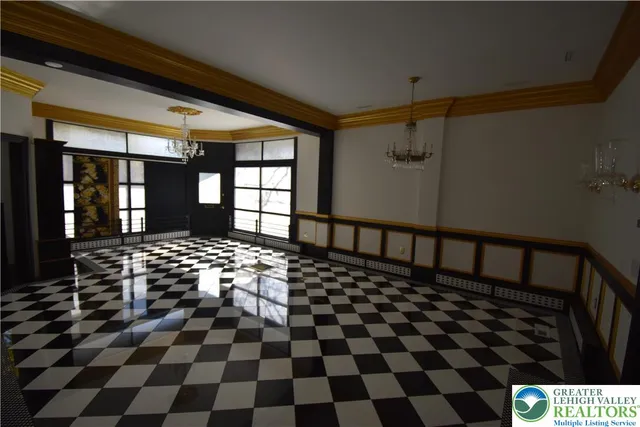 a black and white checkered floor