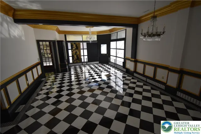 a view of a black and white checkered floor