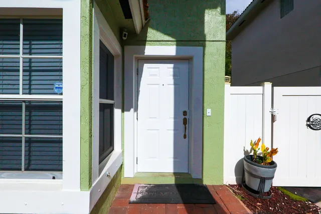 a view of a porch with a rug