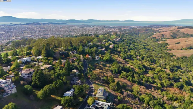 a view of a lush green field with mountains in the background