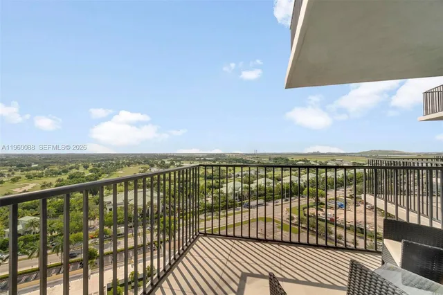 a view of city from a balcony