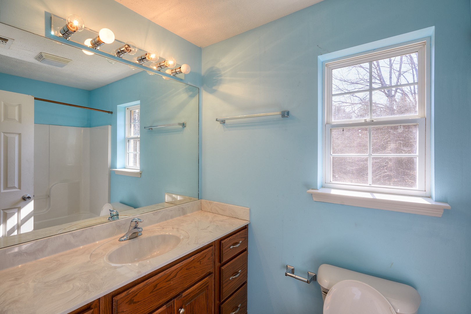 7042 Murfreesboro Road Lebanon, TN 37090 - Photo 32 of 43 a bathroom with a granite countertop sink a toilet and a mirror