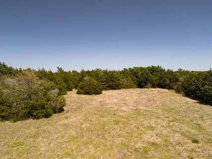 a view of a dry yard with mountains in the background