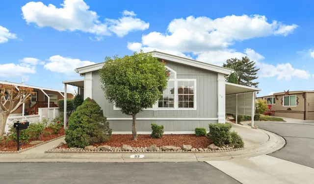a blue house with outdoor space