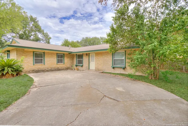 a view of backyard with a garden and trees