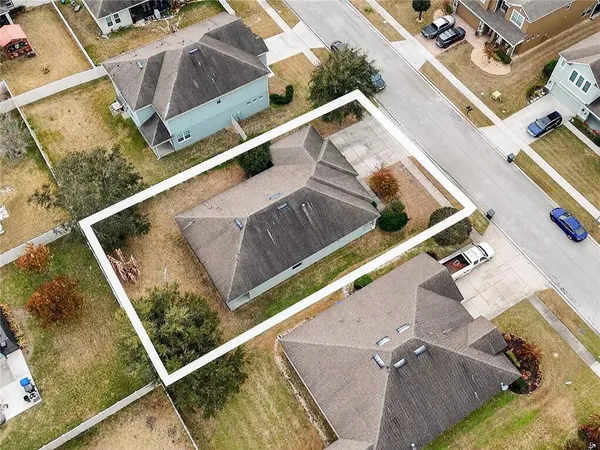 an aerial view of a sink and table