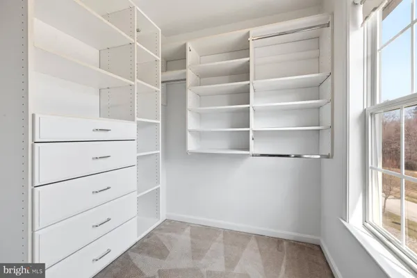 a view of walk in closet with empty racks
