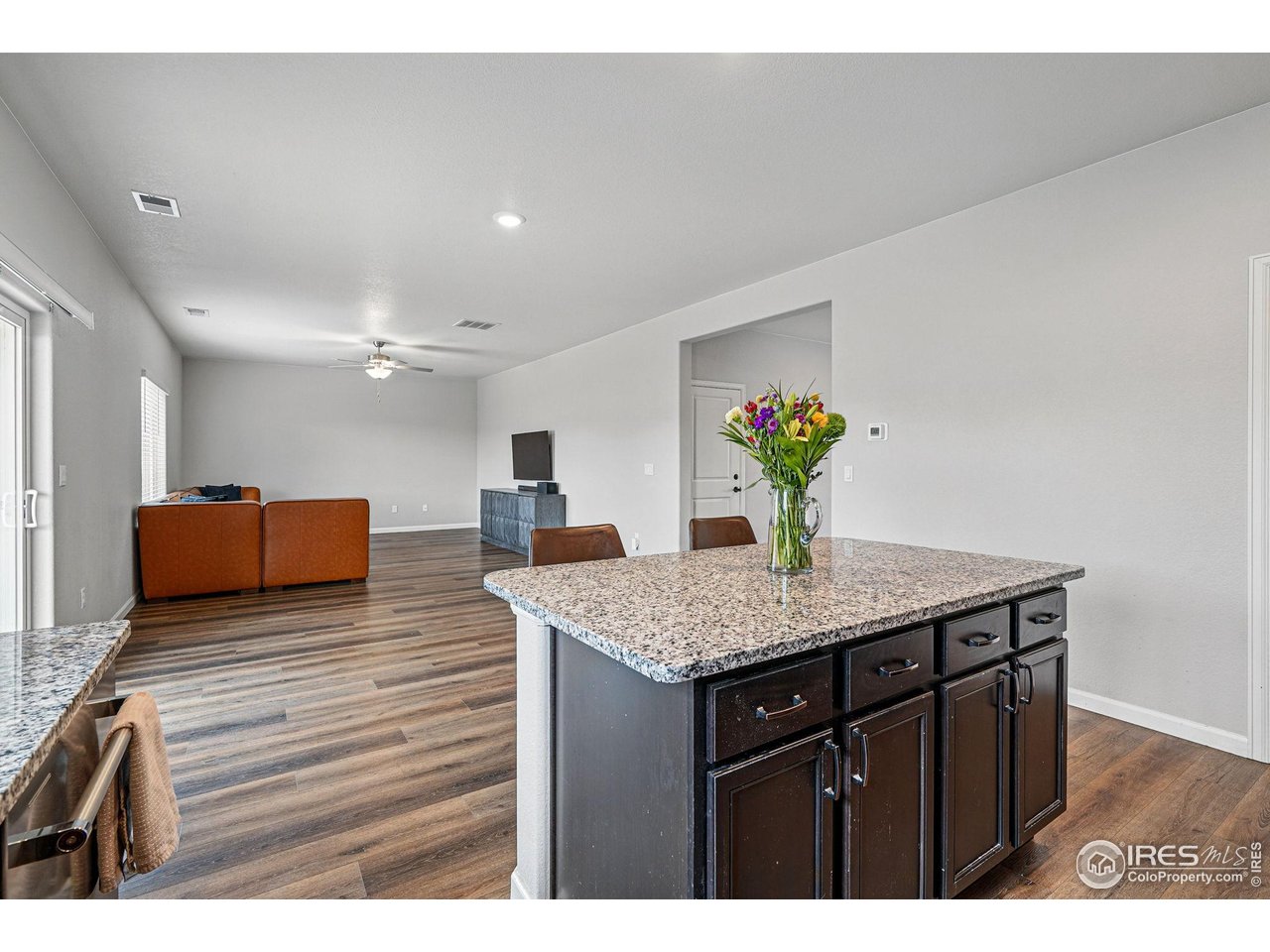 2310 Angus Street Mead, CO 80542 - Photo 16 of 39 a kitchen view with granite countertop a sink and a wooden floor
