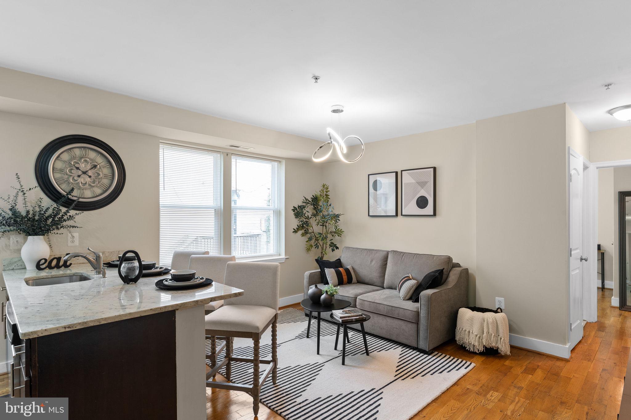 417 18th Street Northeast, Unit 104 Washington, DC 20002 - Photo 16 of 40 a living room with furniture a window and a clock