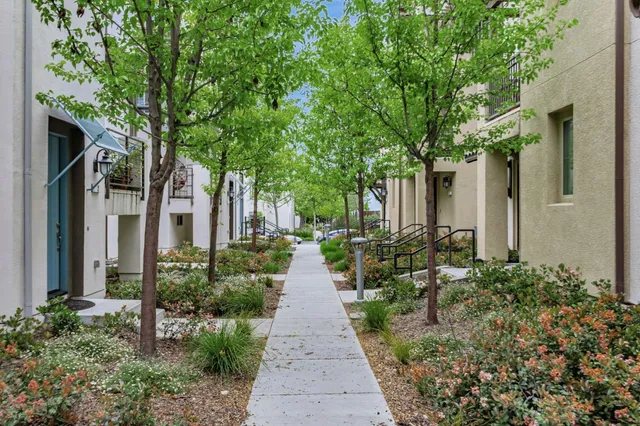a view of a pathway with house on both side