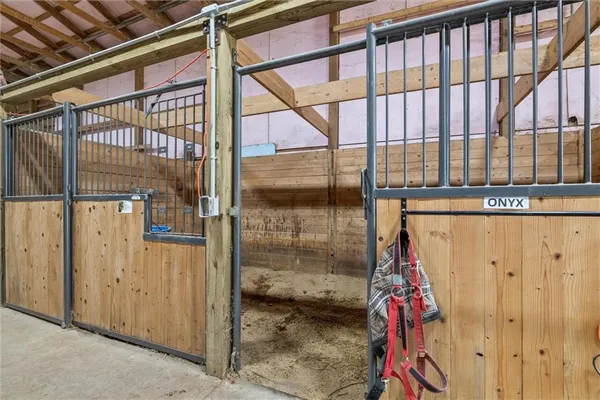 a view of a balcony with car parked