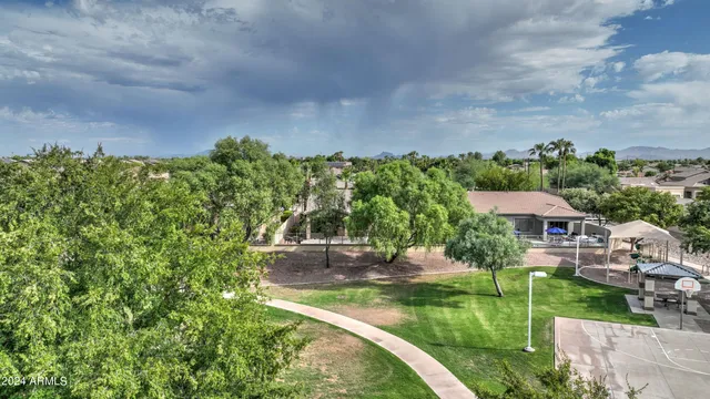 an aerial view of a garden
