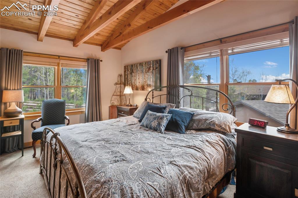 143 Wahsatch Road Florissant, CO 80816 - Photo 34 of 50 a bedroom with a large bed and a large window