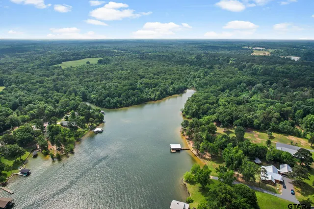 an aerial view of a houses with yard