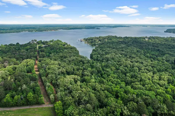 a view of a lake and green valley