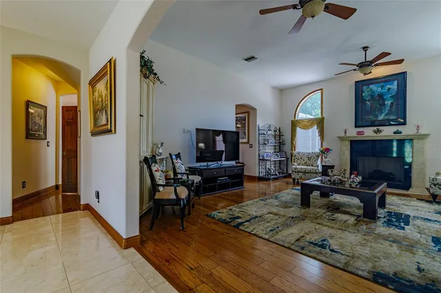 a spacious bathroom with a double vanity sink and a mirror