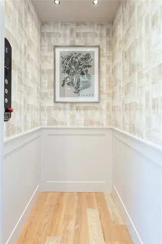 a room with wine cabinets