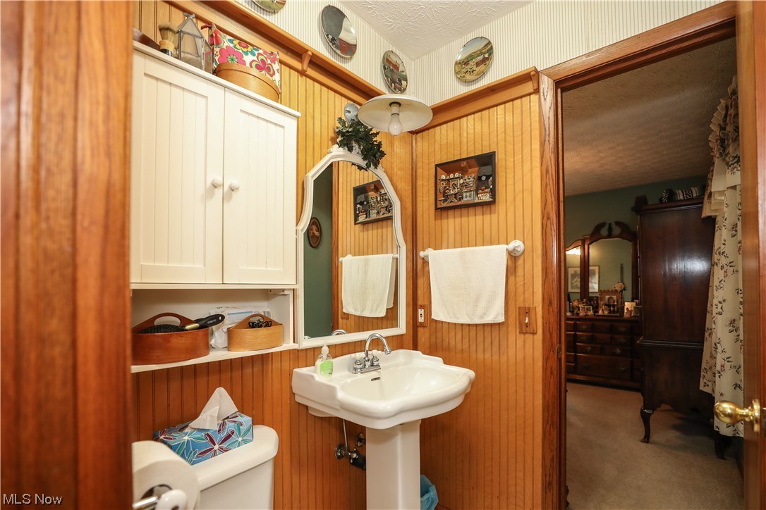 5344 Camp Road Ravenna, OH 44266 - Photo 13 of 30 Bathroom with sink, a textured ceiling, and mirror