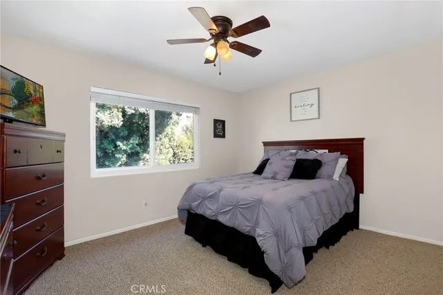 a bedroom with a bed and a couch