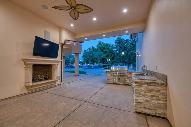 a view of a building from a balcony
