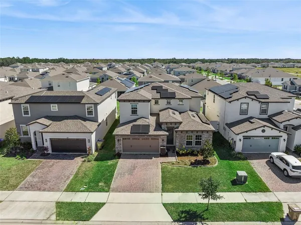 an aerial view of a house