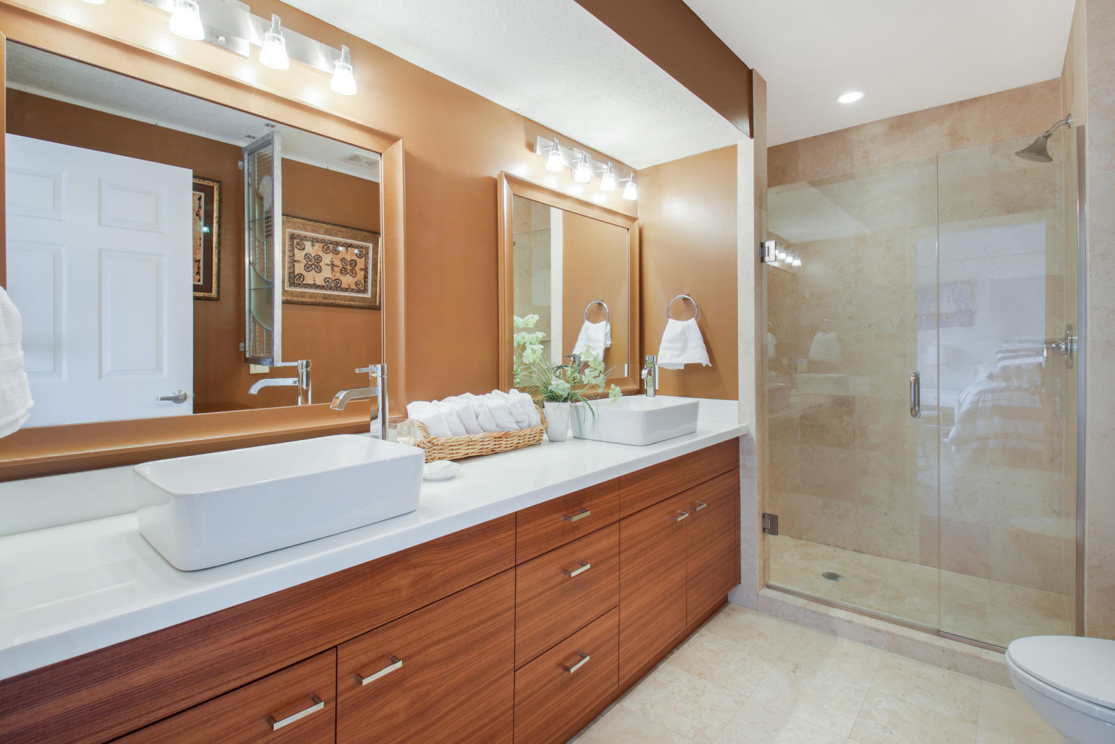 314 Inlet Way, Unit 303 Palm Beach Shores, FL 33404 - Photo 19 of 33 a bathroom with a granite countertop sink mirror and shower