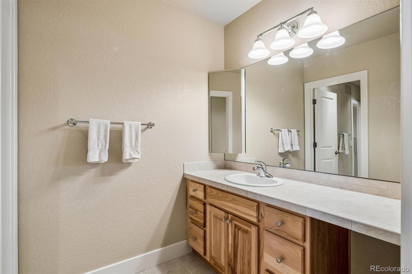 3959 Serenade Road Castle Rock, CO 80104 - Photo 33 of 50 a bathroom with a sink a mirror and lamp