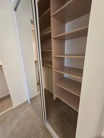 a view of walk in closet with empty racks