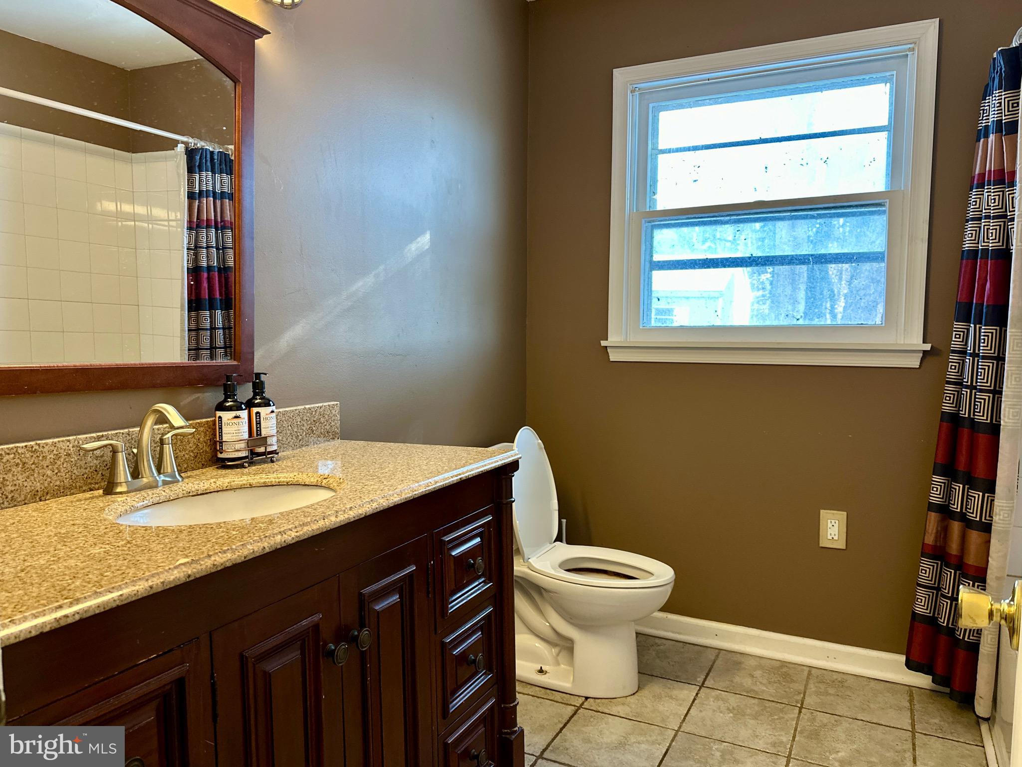 3675 Seaman Road Preston, MD 21655 - Photo 9 of 35 a bathroom with a granite countertop sink toilet and a mirror