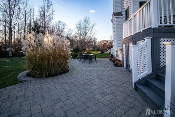 a view of a street with sitting area
