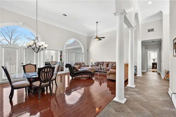 a view of a livingroom and dining room